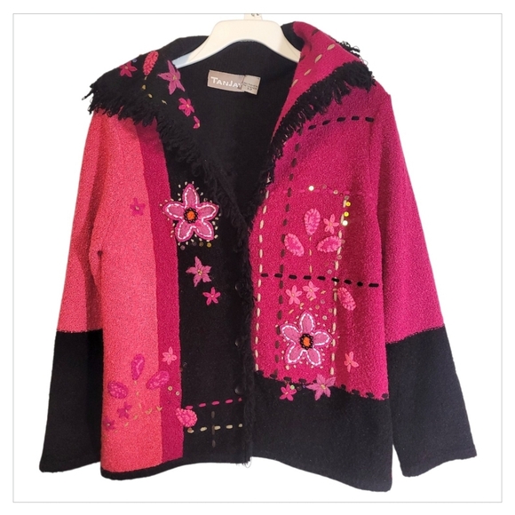 Vintage Tanjay Patchwork Embroidered Floral Cardigan Boho Art Sweater S - Picture 3 of 11